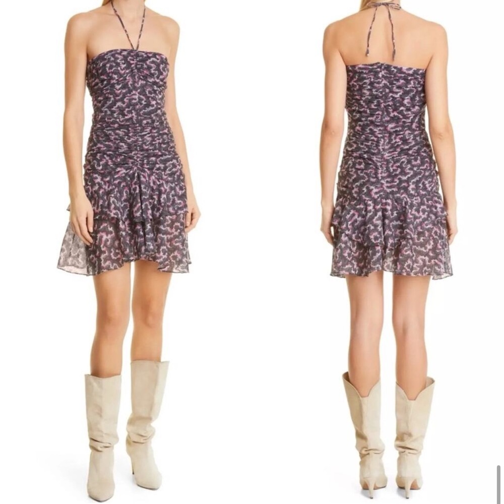 ISABEL MARANT Ilanka Print Ruched Halter Dress